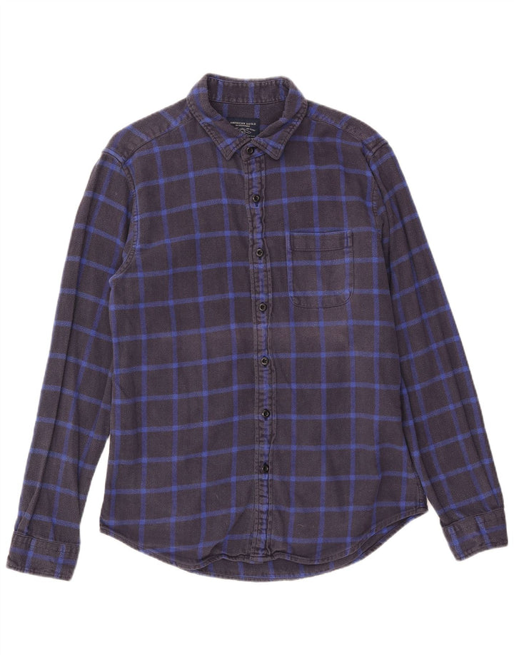 Camicia in flanella da uomo American Eagle in cotone a quadri blu navy medio