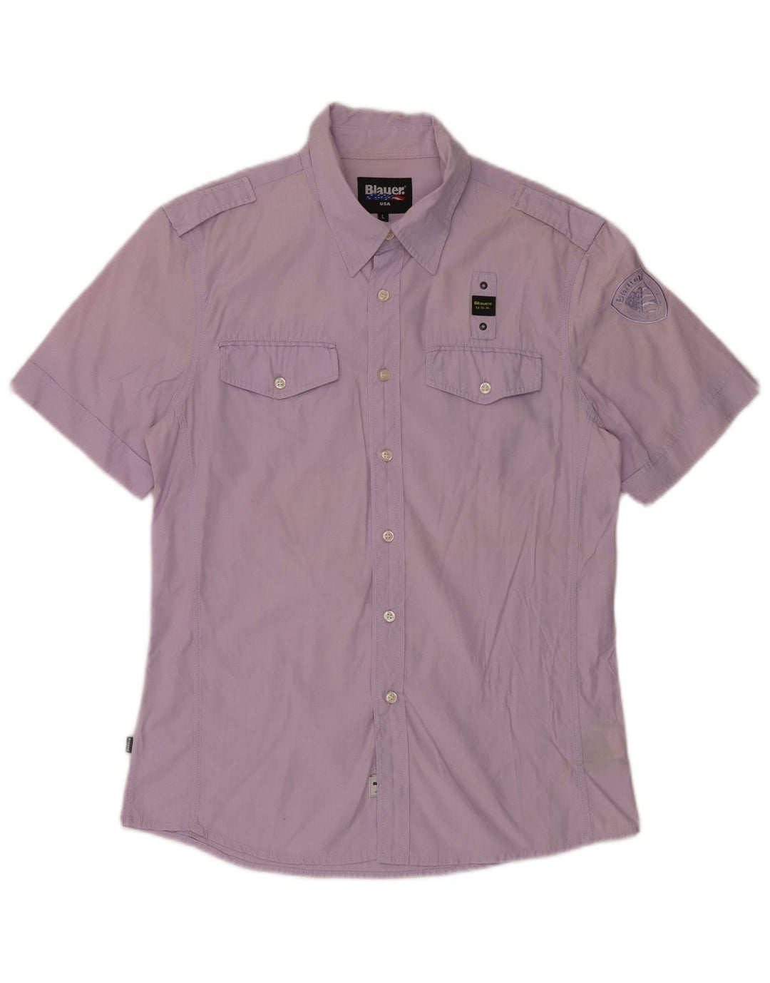 Camicia Blauer Uomo Manica Corta Militare Large Cotone Lilla