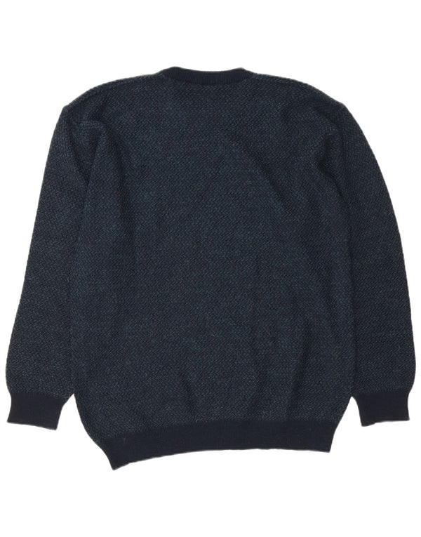 Maglione maglione girocollo da uomo VINTAGE medio blu navy geometrico