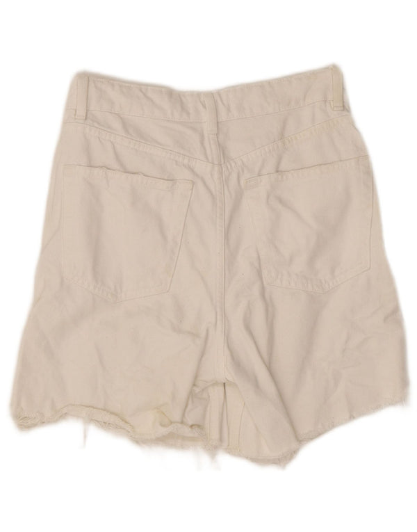 Pantaloncini in denim invecchiato da donna Zara EU 36 XS W26 cotone bianco