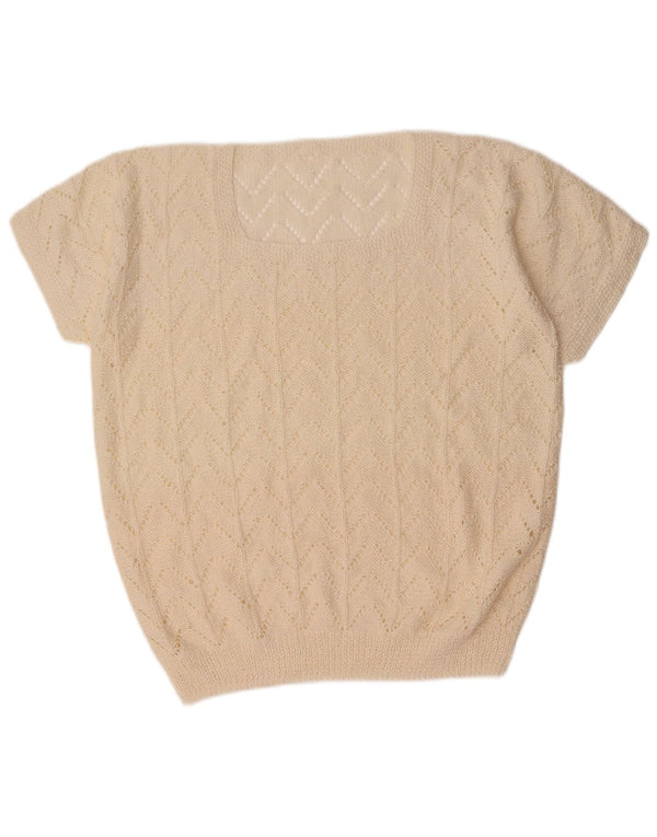 Maglione vintage da donna a maniche corte con scollo a barca UK 18 XL bianco sporco