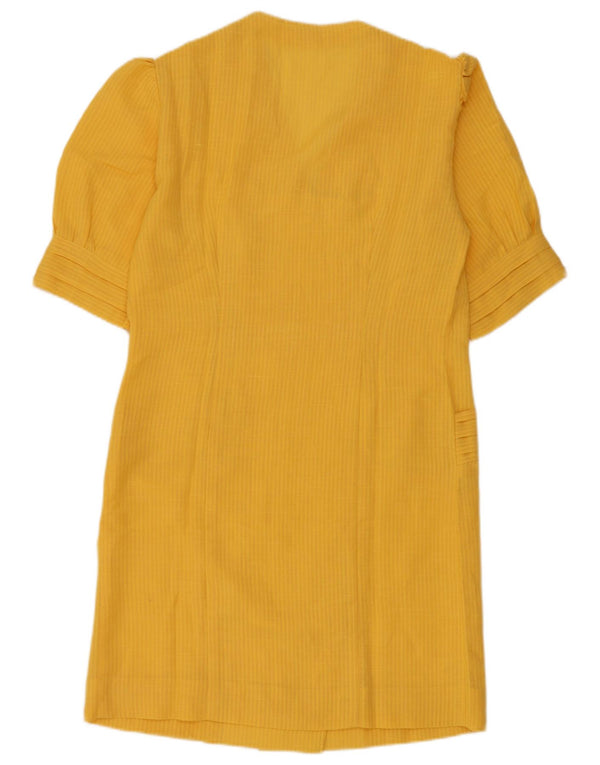 Abito a camicia doppiopetto vintage da donna UK 12 a righe gialle medie
