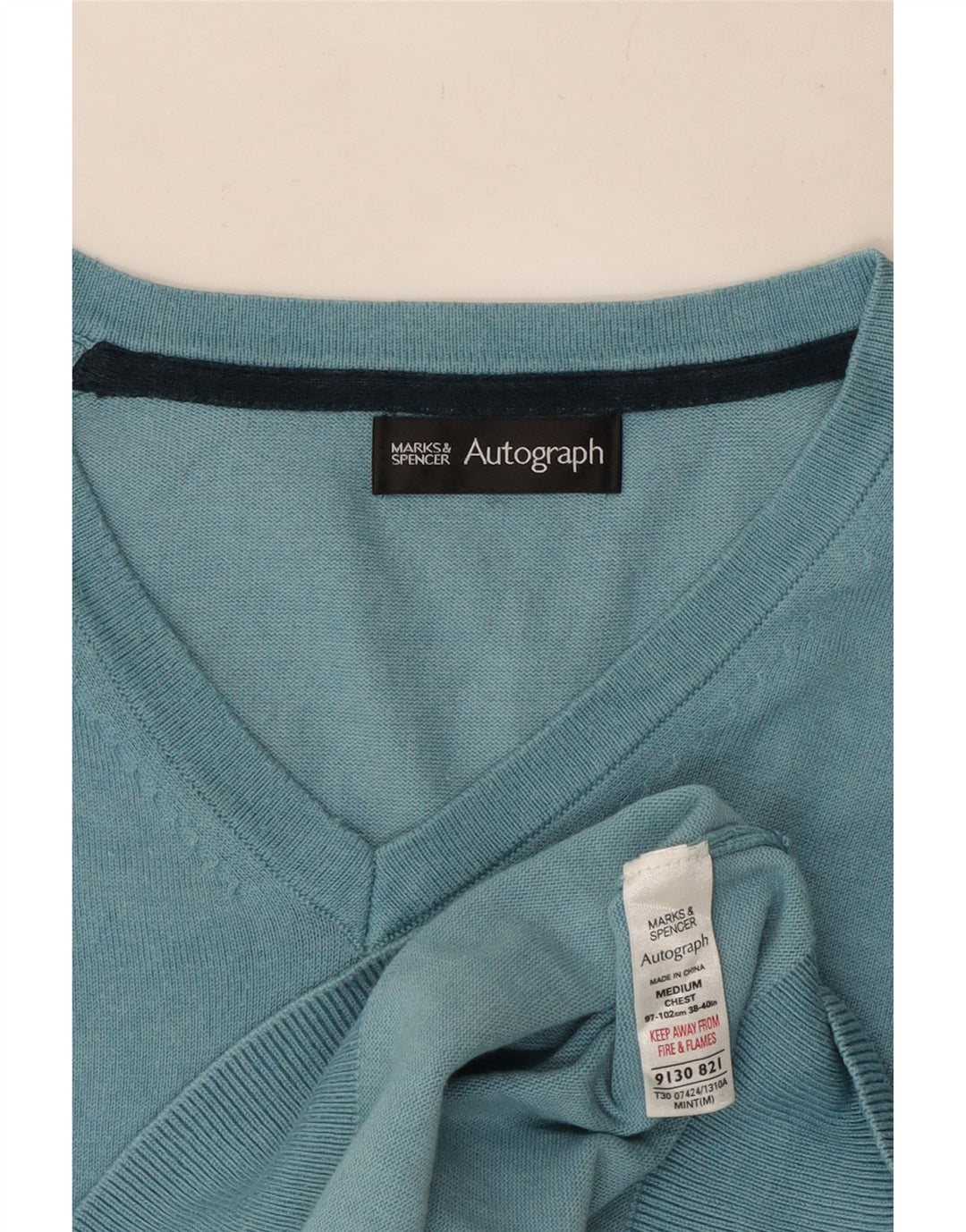 Maglione da uomo con scollo a V autografo Marks & Spencer in cotone blu medio