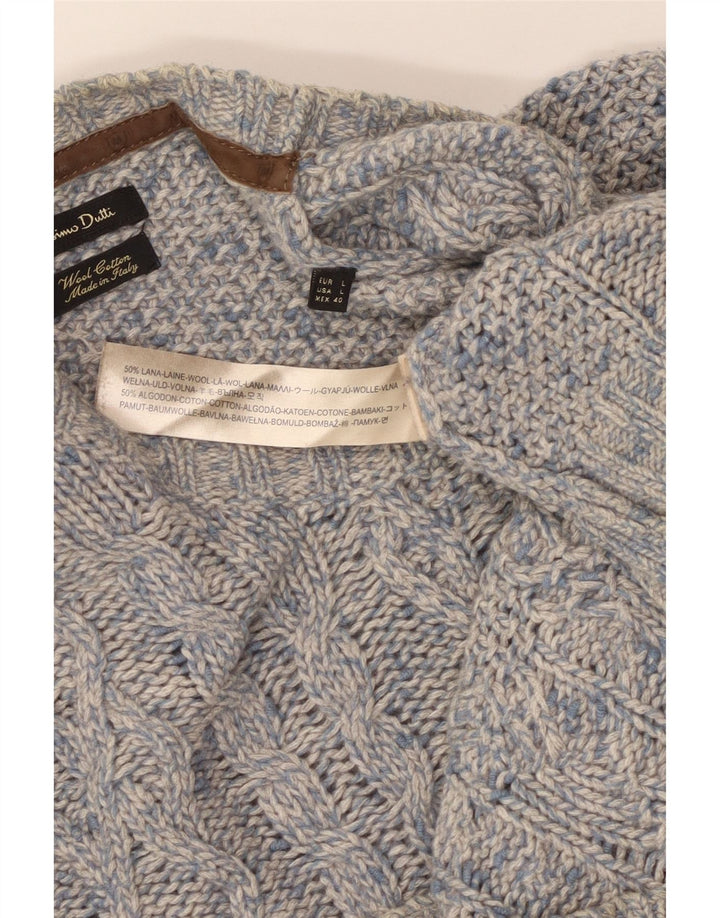 MASSIMO DUTTI Maglione da uomo girocollo maglione grande lana screziata blu