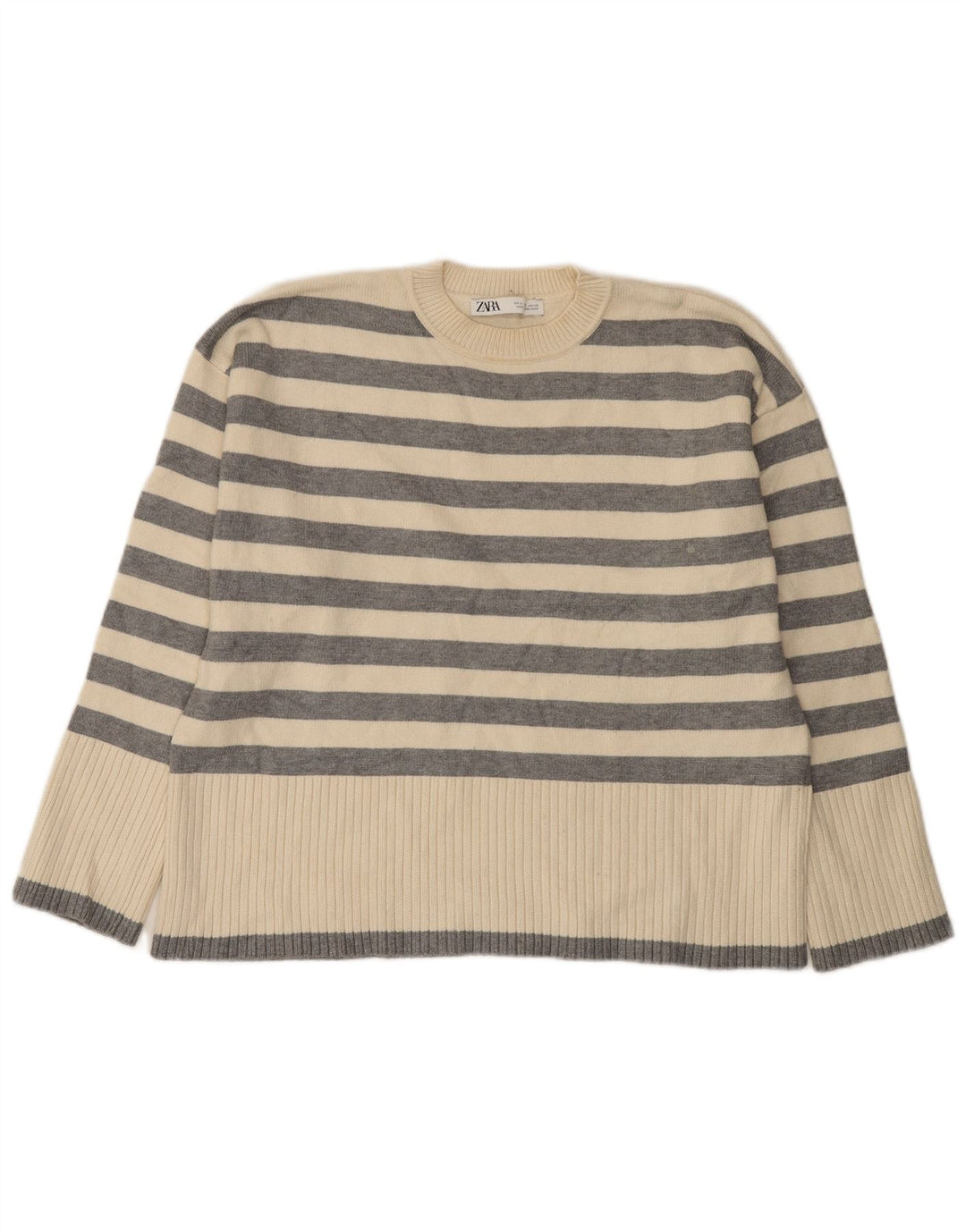 Maglione girocollo oversize da donna Zara UK 10 piccolo a righe bianche