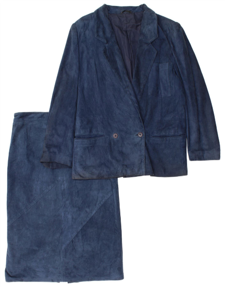 Set gonna 2 pezzi in pelle scamosciata da donna Robrik IT 44 medio W30 pelle blu navy