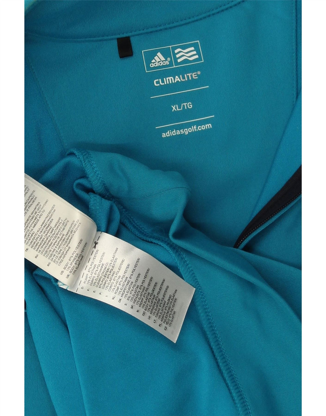 Felpa ADIDAS da uomo Climalite con zip e collo maglione XL blu poliestere