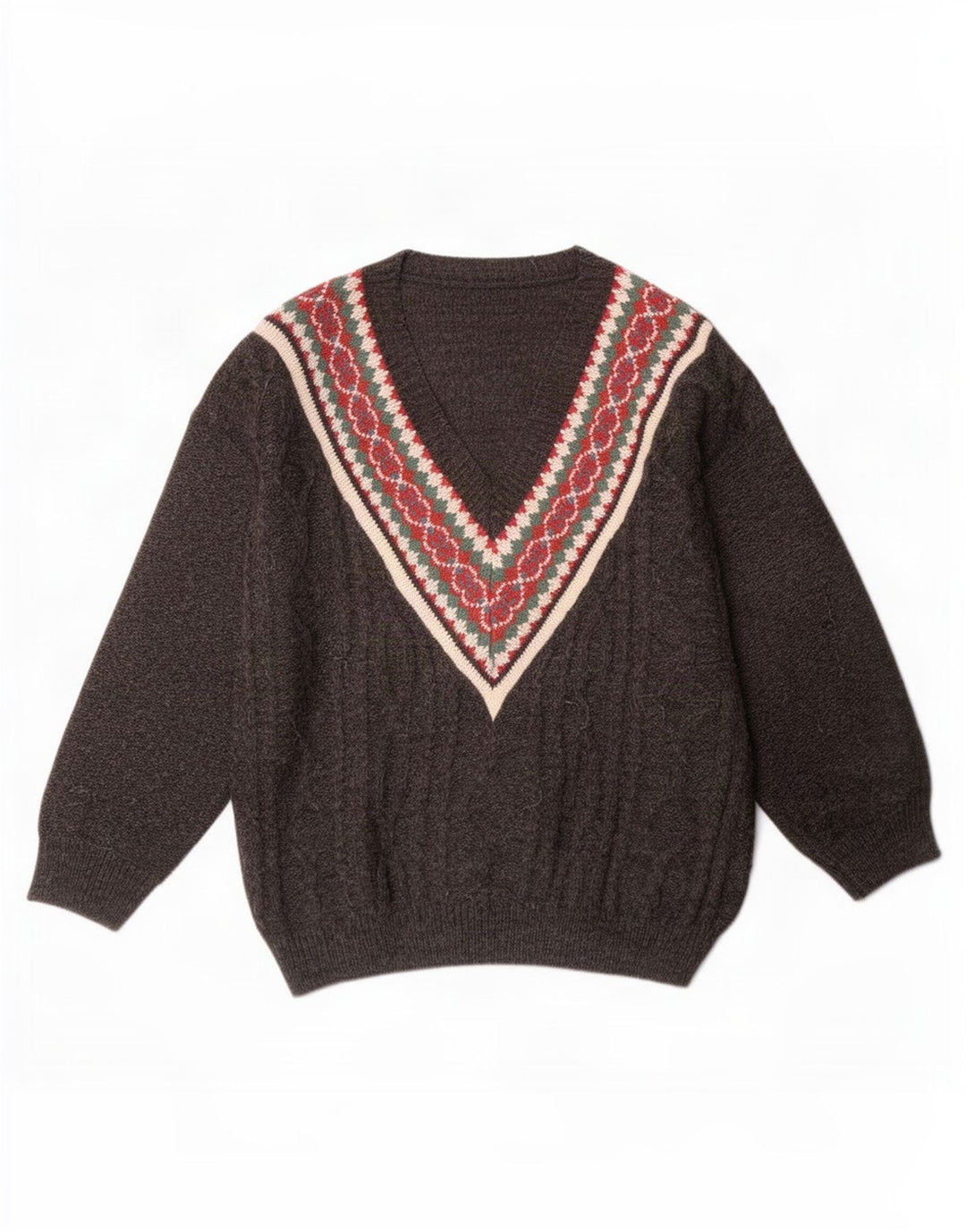 Maglione vintage da uomo con scollo a V, grande acrilico geometrico grigio