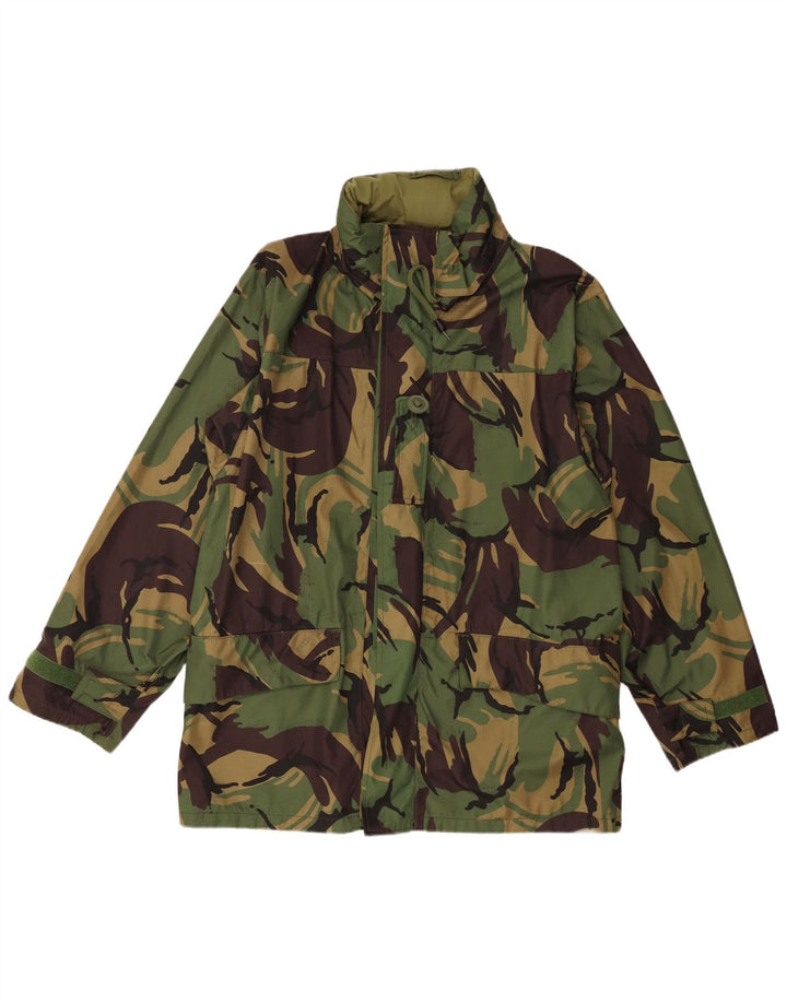 Giacca utilitaria vintage da uomo con cappuccio UK 40 grande poliestere mimetico verde