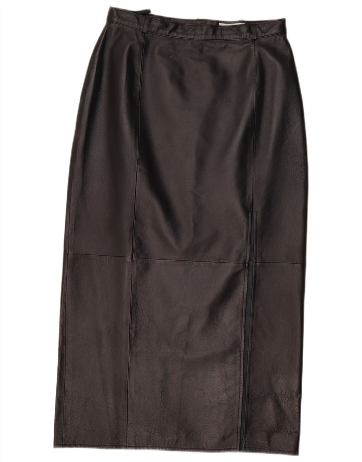 Gonna in pelle vintage da donna W28 in pelle nera media