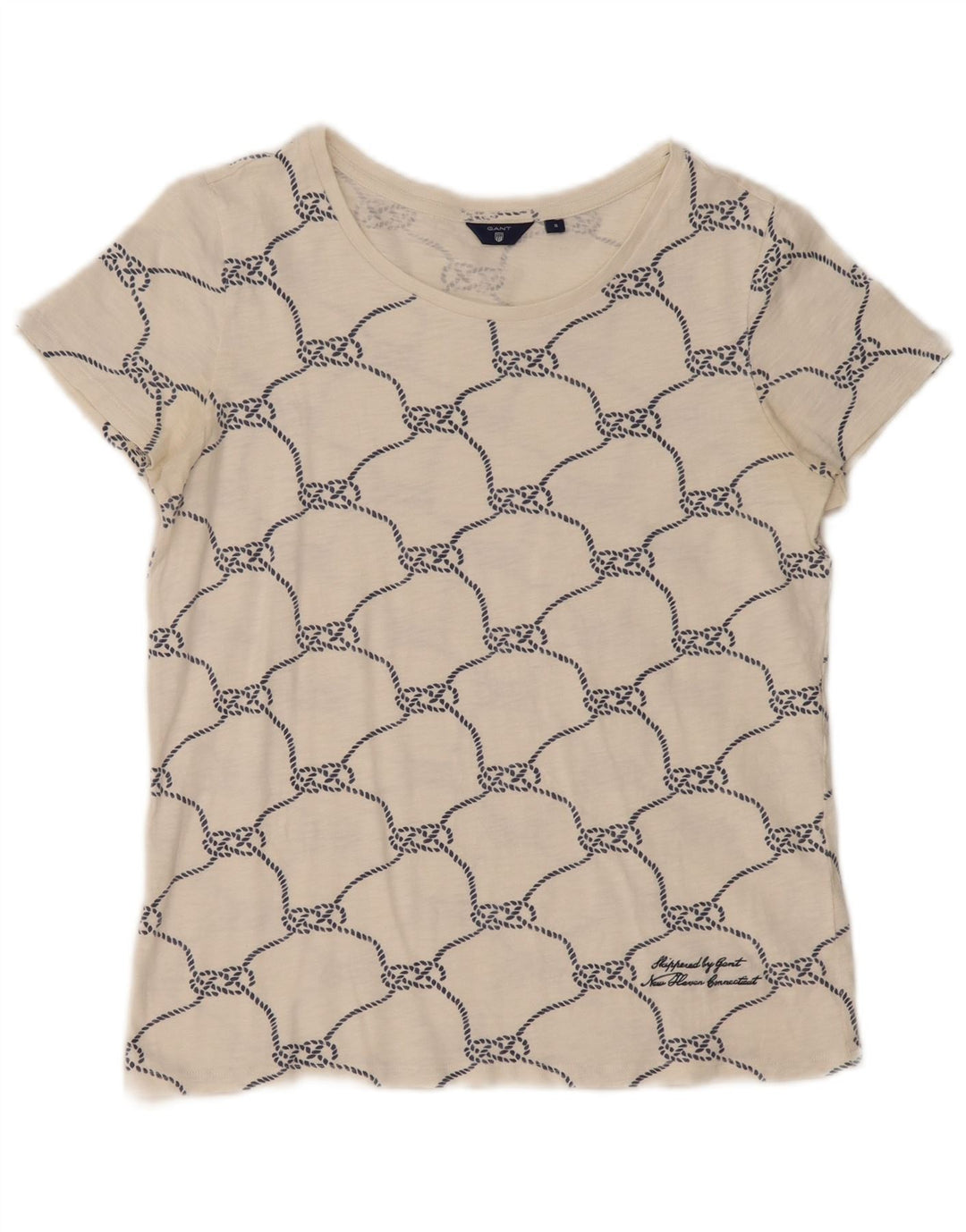 GANT T-shirt da donna con motivo astratto Top UK 10 piccola in cotone bianco