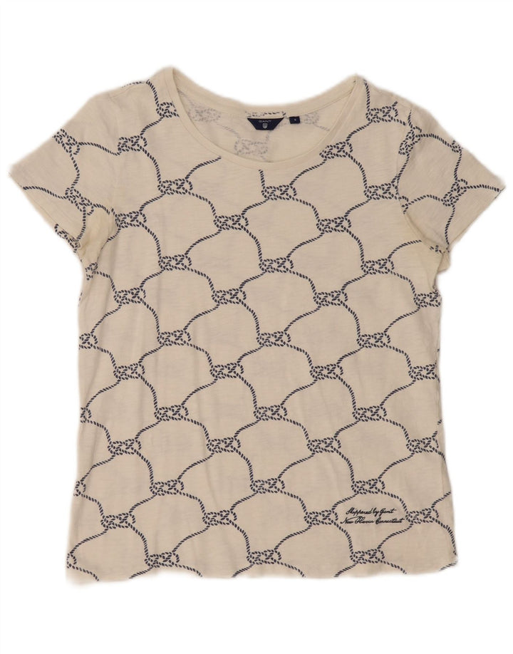 GANT T-shirt da donna con motivo astratto Top UK 10 piccola in cotone bianco