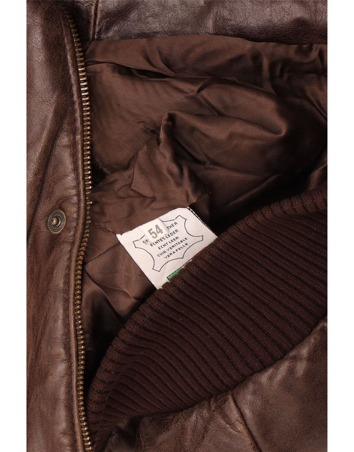 Giubbotto bomber da uomo vintage in pelle IT 54 2XL in pelle marrone