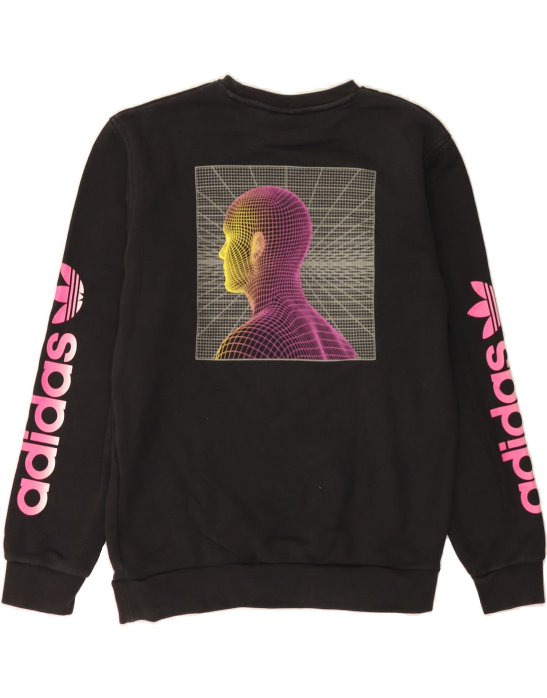 ADIDAS Mens Graphic Sweatshirt Jumper Small Black Cotton Vintage Adidas and Second-Hand Adidas from Messina Hembry 