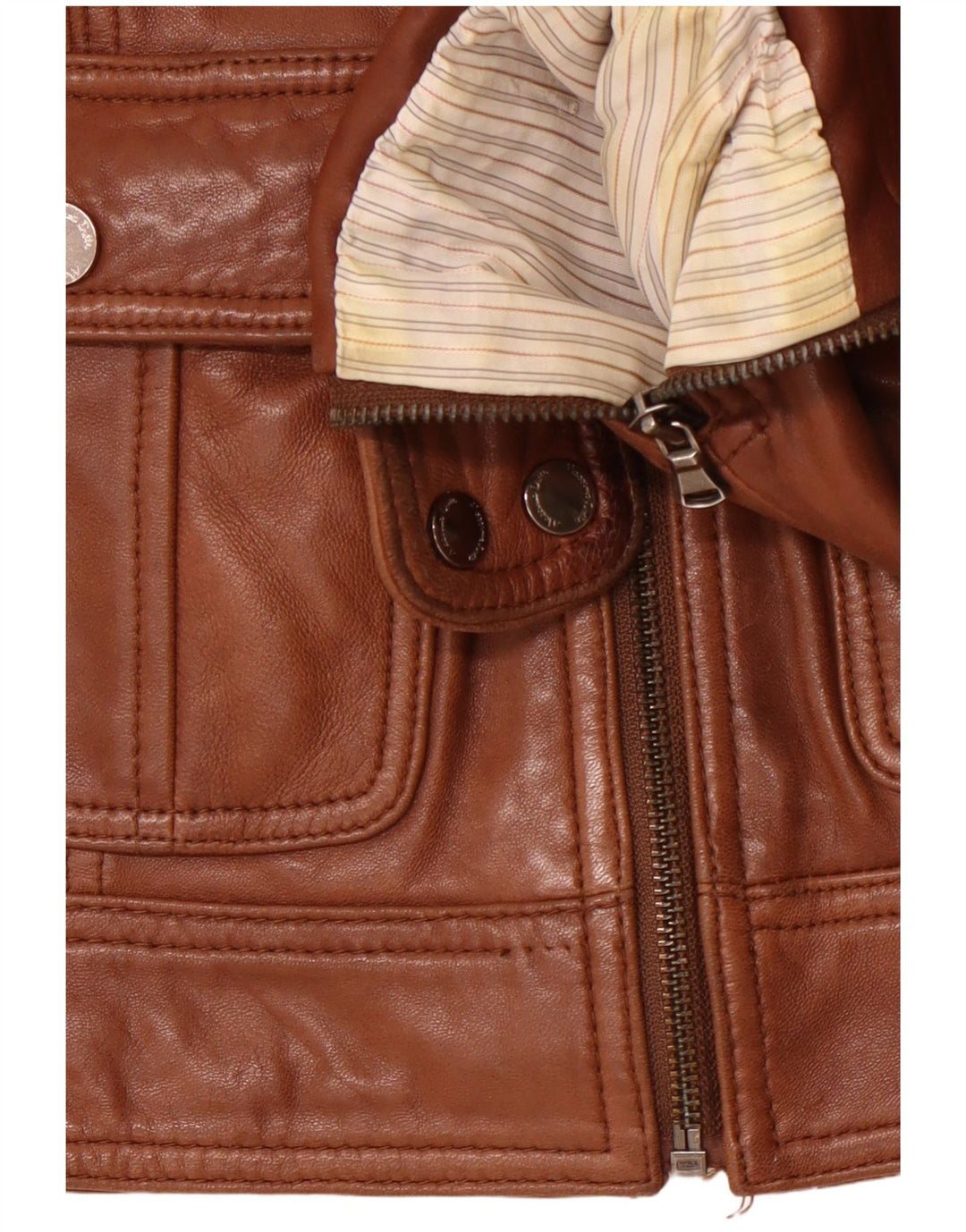 MASSIMO DUTTI Giacca in pelle corta da donna UK 10 Piccola pelle di pecora marrone