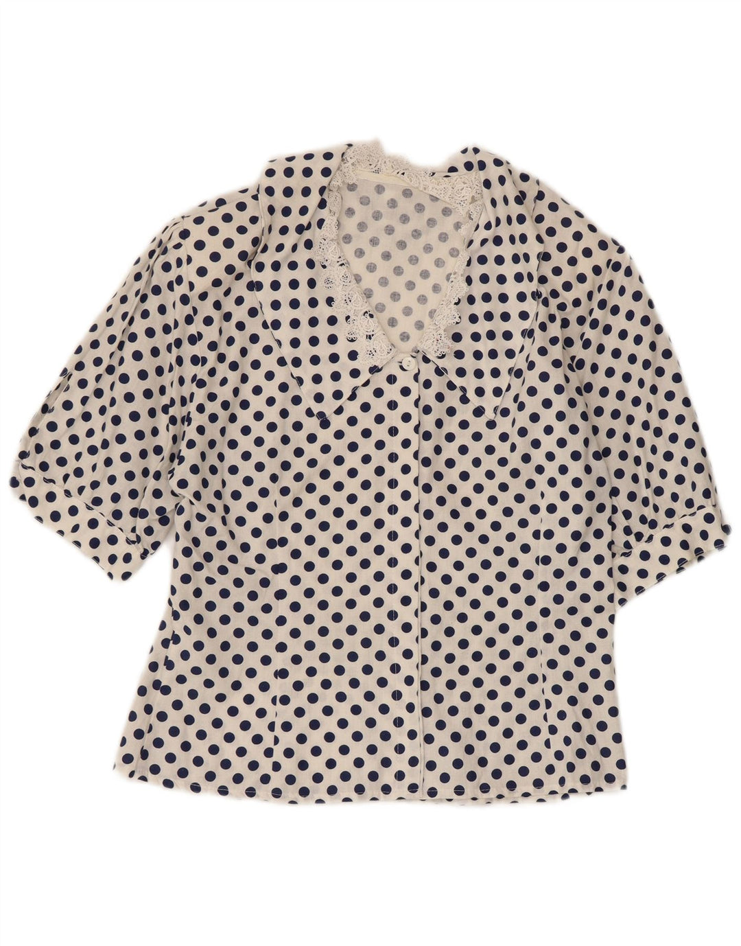 Camicetta da donna a mezza manica VINTAGE UK 12 a pois bianchi medi