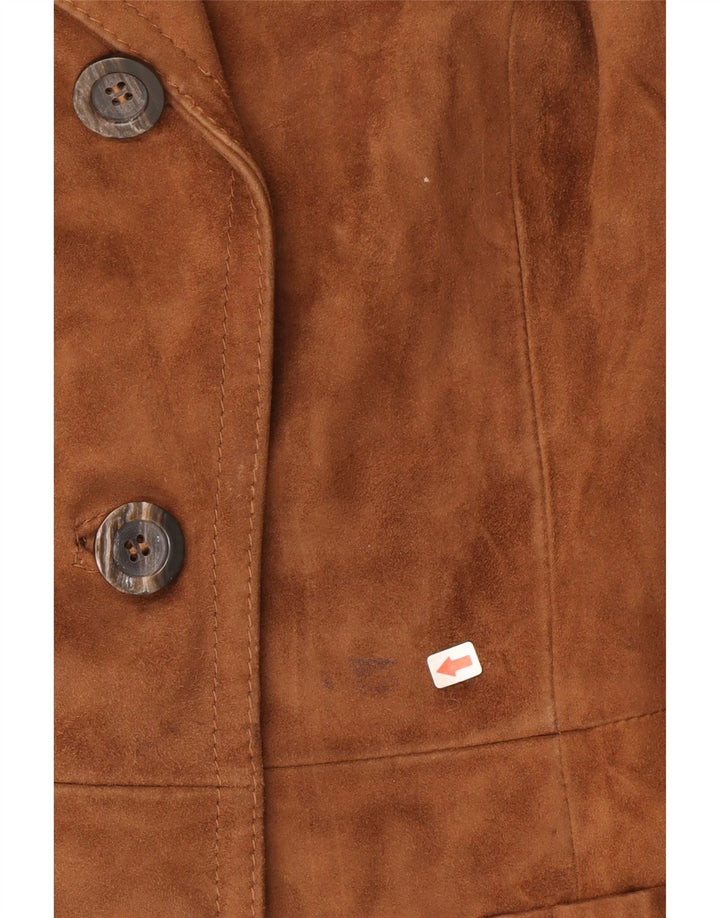 Giacca blazer vintage da donna in pelle scamosciata a 3 bottoni IT 46 grande in pelle marrone