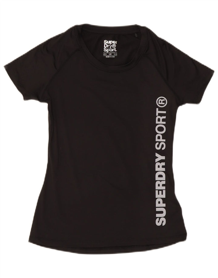 T-shirt grafica da donna SUPERDRY Top UK 10 piccola poliestere nero