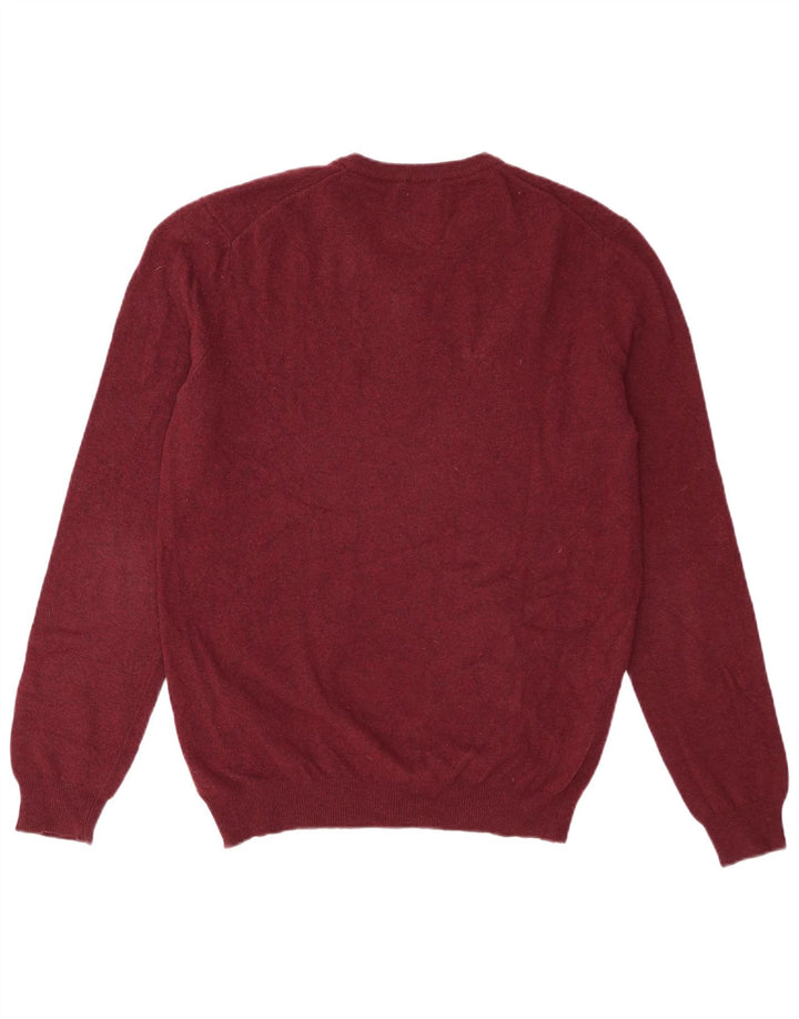 Maglione da uomo con scollo a V Benetton in lana vergine bordeaux medio