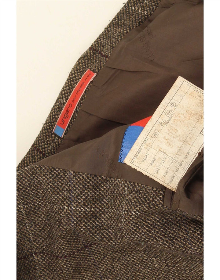 Giacca blazer da uomo a 2 bottoni Ungaro IT 48 Lana nuova a quadri marrone medio