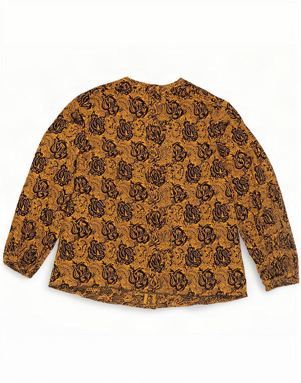 Camicetta camicia vintage da donna UK 14 grande floreale giallo