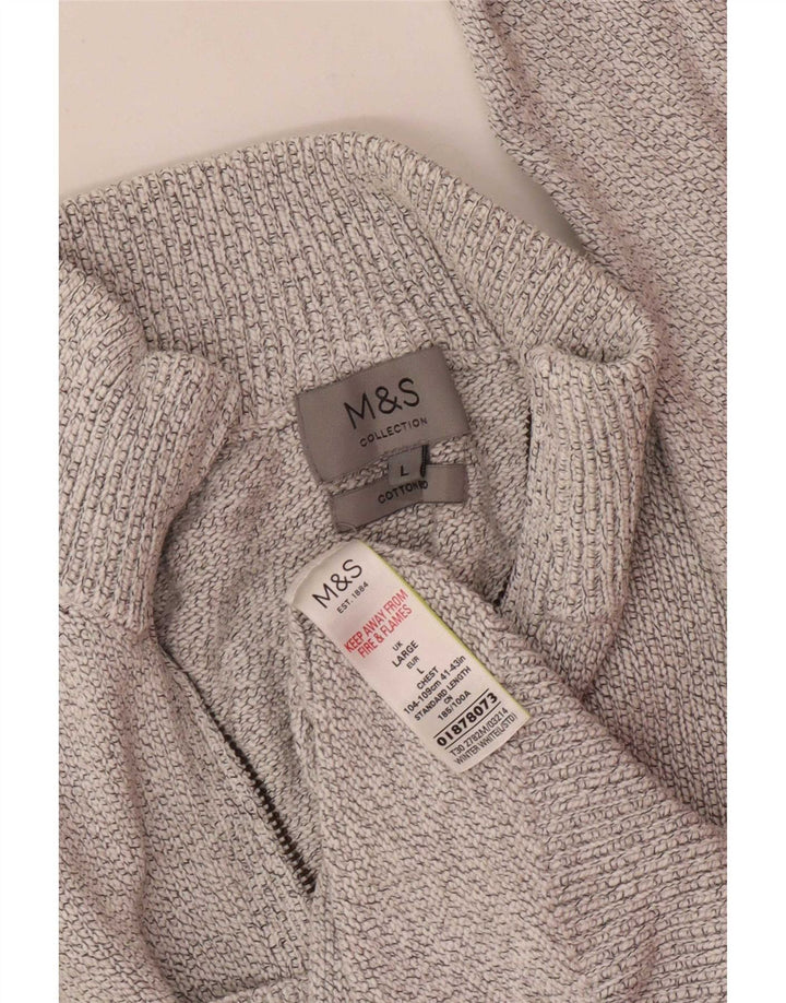 Maglione da uomo Marks & Spencer con zip e collo, grande, in cotone screziato bianco sporco