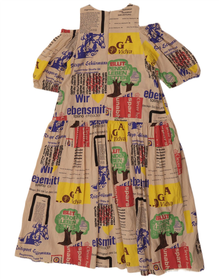 Abito vintage da donna con spalle scoperte con grafica UK 14 Beige medio