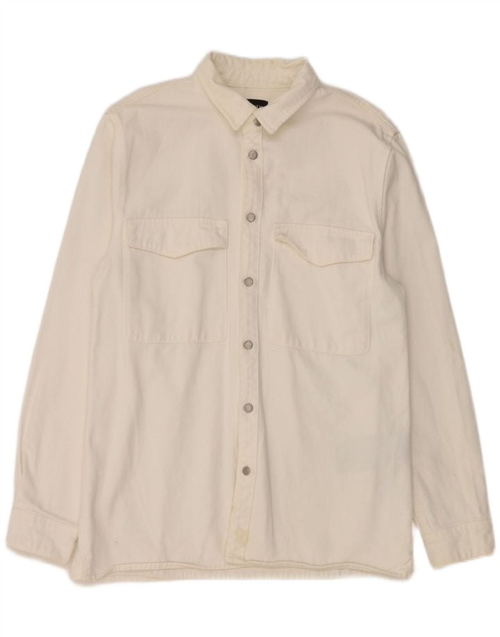 Camicia di jeans Zara da uomo dalla vestibilità rilassata, grande, in cotone bianco