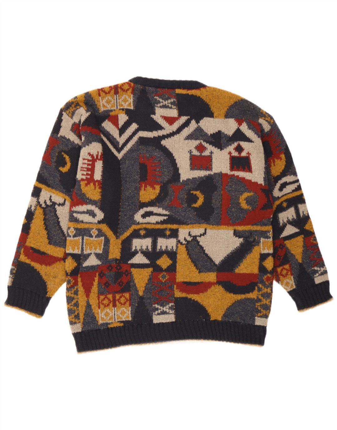 Maglione maglione girocollo da uomo vintage grande motivo geometrico multicolore