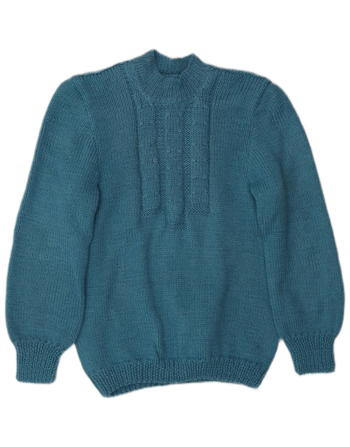 Maglione vintage da donna con collo alto e maglione UK 8 piccolo turchese classico