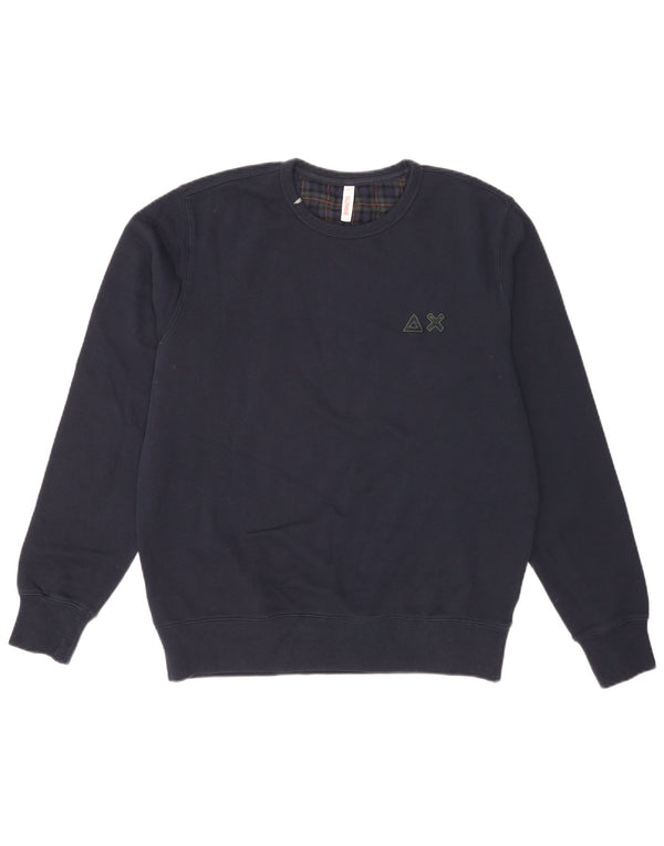 Sun68 Mens Sweatshirt Jumper Large Navy Blue Check Cotton