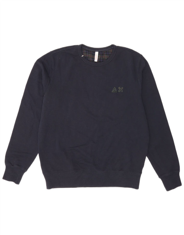 Felpa da uomo Sun68 Maglione grande in cotone a quadri blu navy