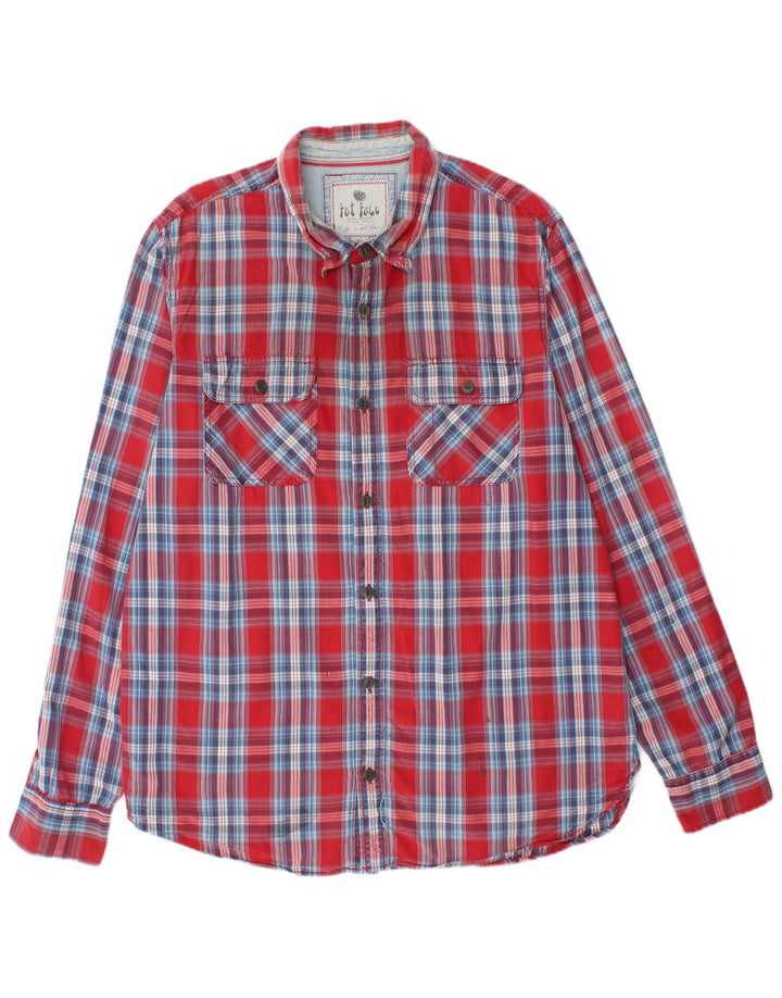 FAT FACE Camicia da uomo XL in cotone a quadri rossi