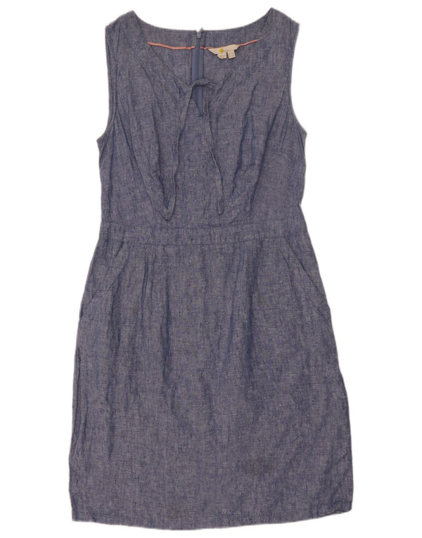 Abito tubino senza maniche da donna Boden UK 10 piccolo lino blu navy