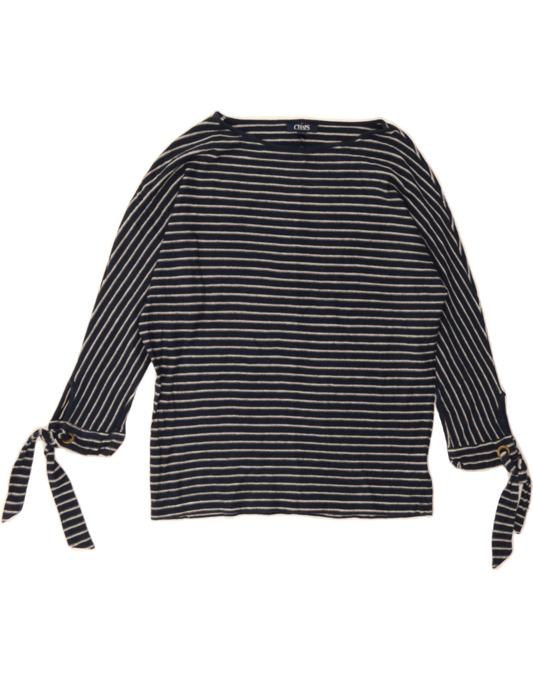 CHAPS Womens Boat Neck Jumper Sweater UK 14 Medium Navy Blue Striped Vintage Chaps and Second-Hand Chaps from Messina Hembry 