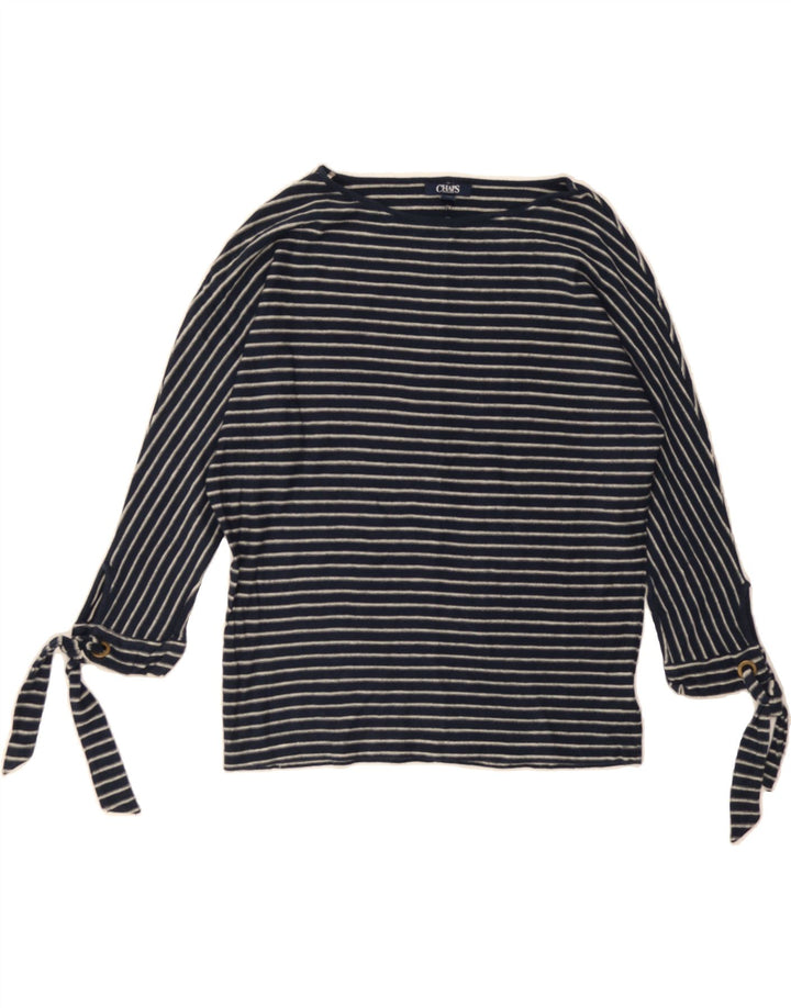 CHAPS Womens Boat Neck Jumper Sweater UK 14 Medium Navy Blue Striped Vintage Chaps and Second-Hand Chaps from Messina Hembry 