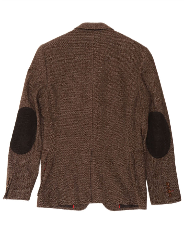 Giacca blazer da uomo a 3 bottoni Sisley IT 44 XS lana a spina di pesce marrone