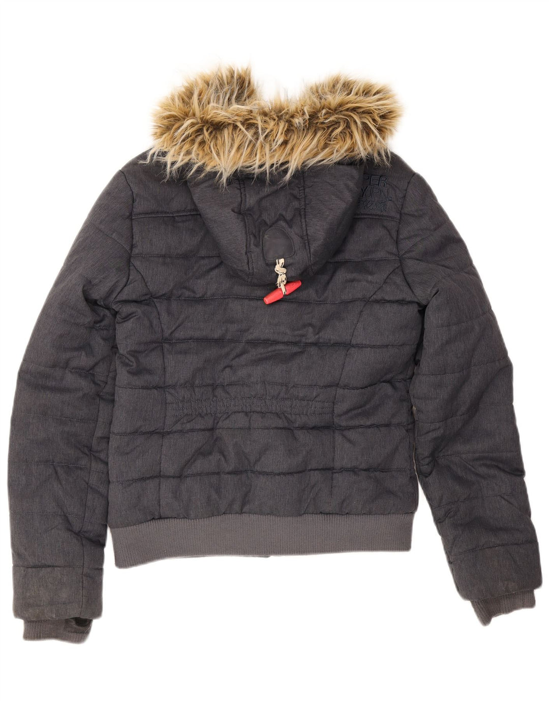 Giacca imbottita con cappuccio da donna Superdry UK 12 medio blu navy poliestere