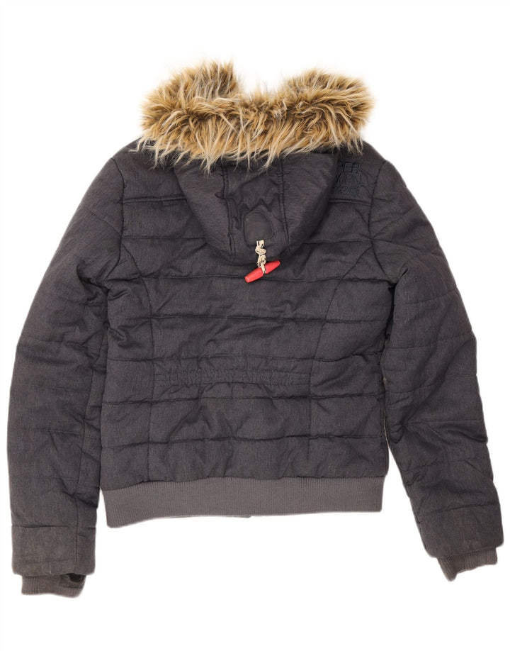 Giacca imbottita con cappuccio da donna Superdry UK 12 medio blu navy poliestere