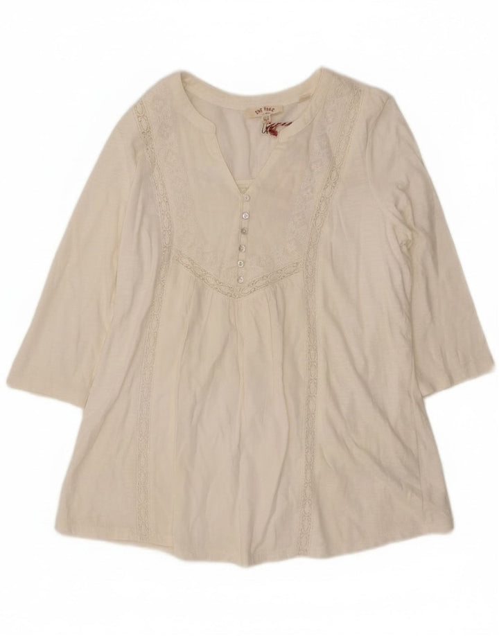 Camicetta da donna con maniche a 3/4 Fat Face Top UK 12 Cotone bianco medio