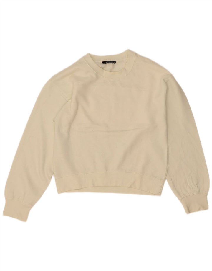 Felpa corta da donna Zara UK 10 piccola bianco sporco