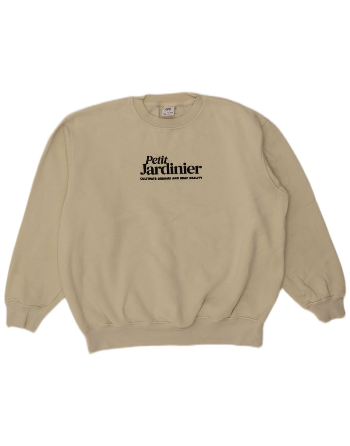 Felpa da uomo con vestibilità ampia con grafica Zara, in cotone beige medio
