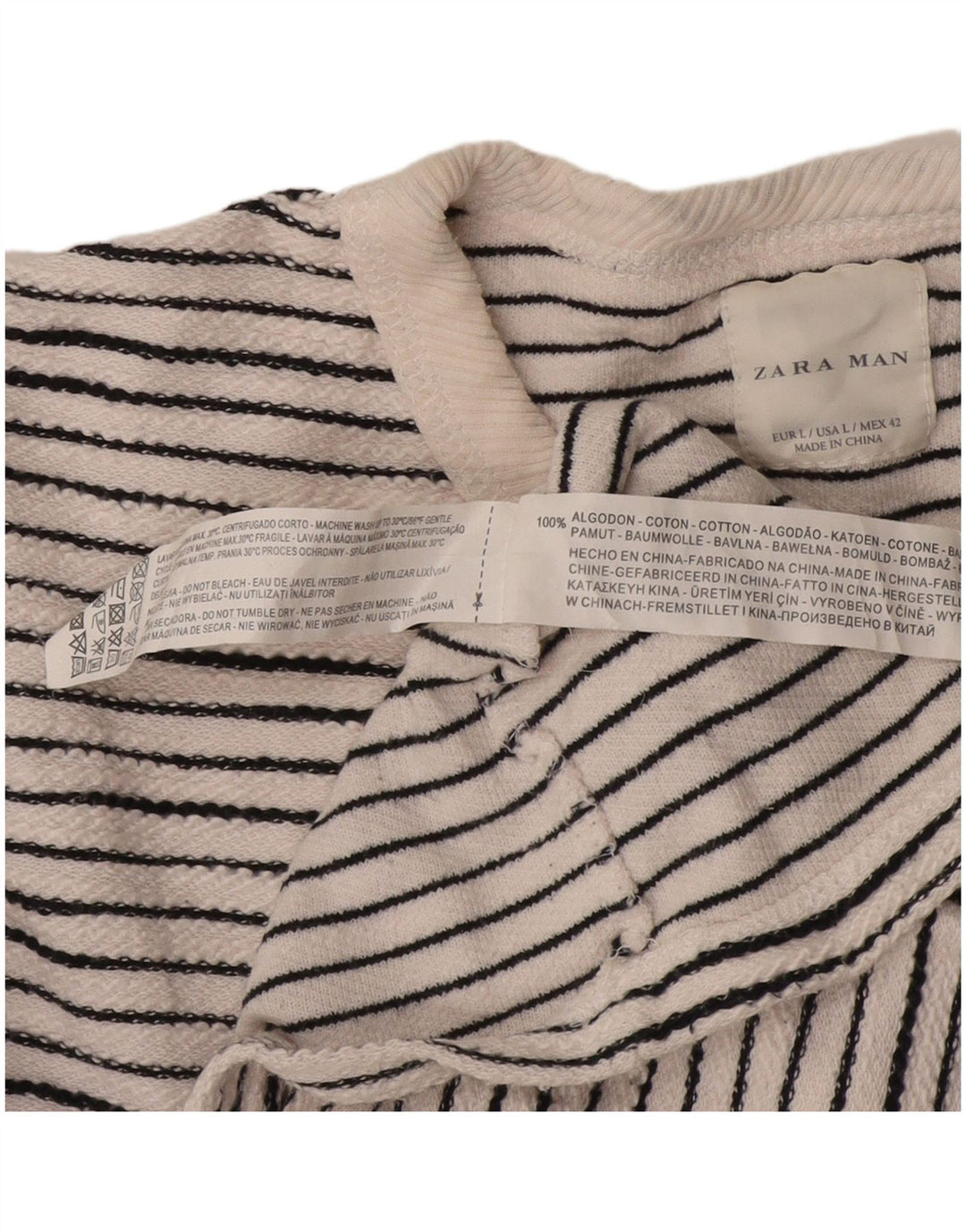 Top Zara da uomo a maniche lunghe in cotone a righe larghe bianche