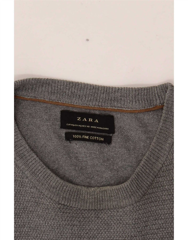 Maglione maglione girocollo da uomo Zara in cotone grigio medio