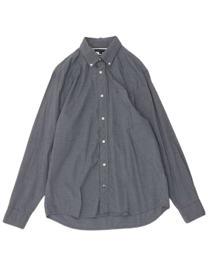 TOMMY HILFIGER Mens Regular Fit Shirt Large Navy Blue Houndstooth