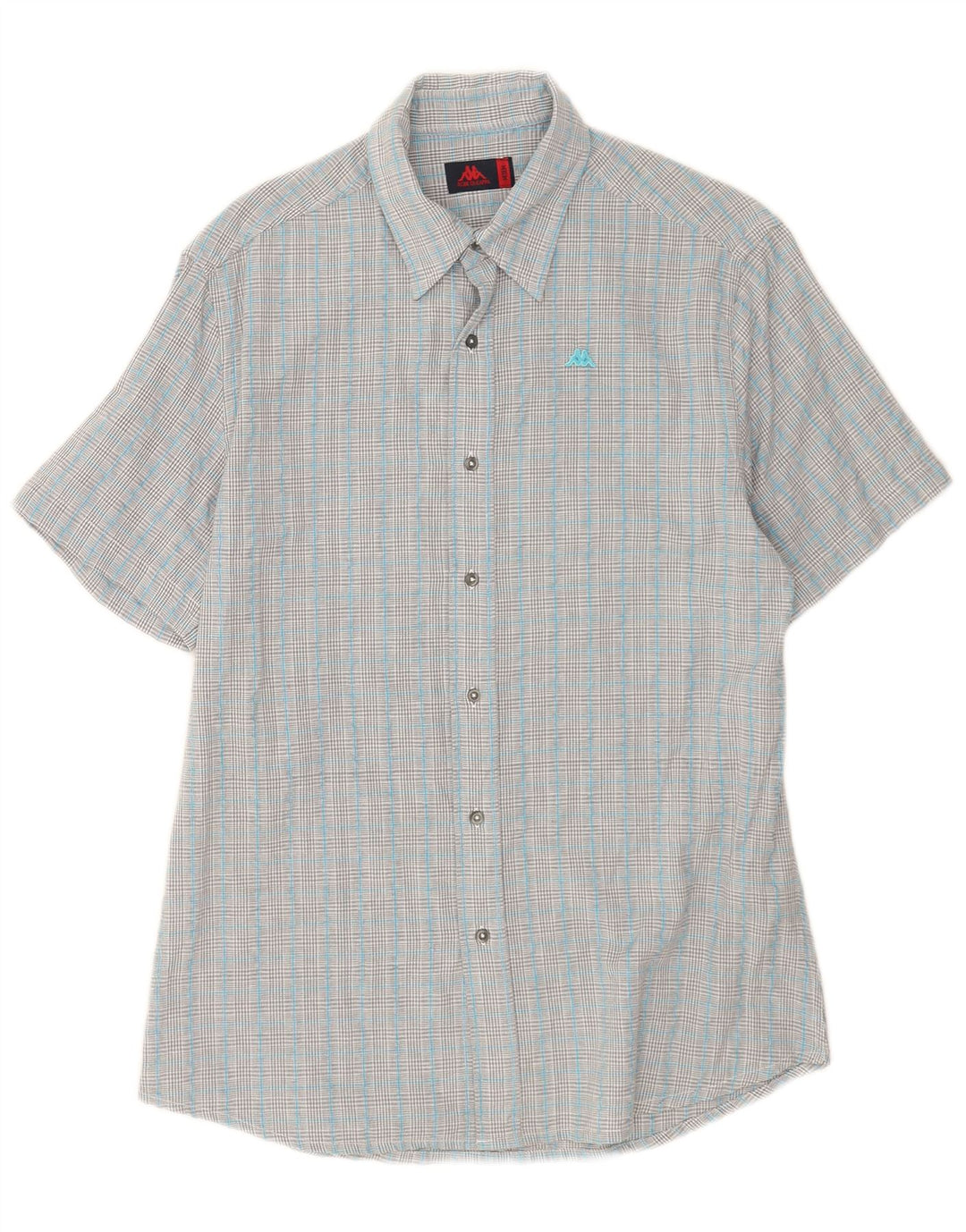 Camicia Kappa da uomo a maniche corte in cotone a quadri blu medio