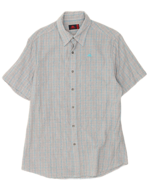 Camicia Kappa da uomo a maniche corte in cotone a quadri blu medio
