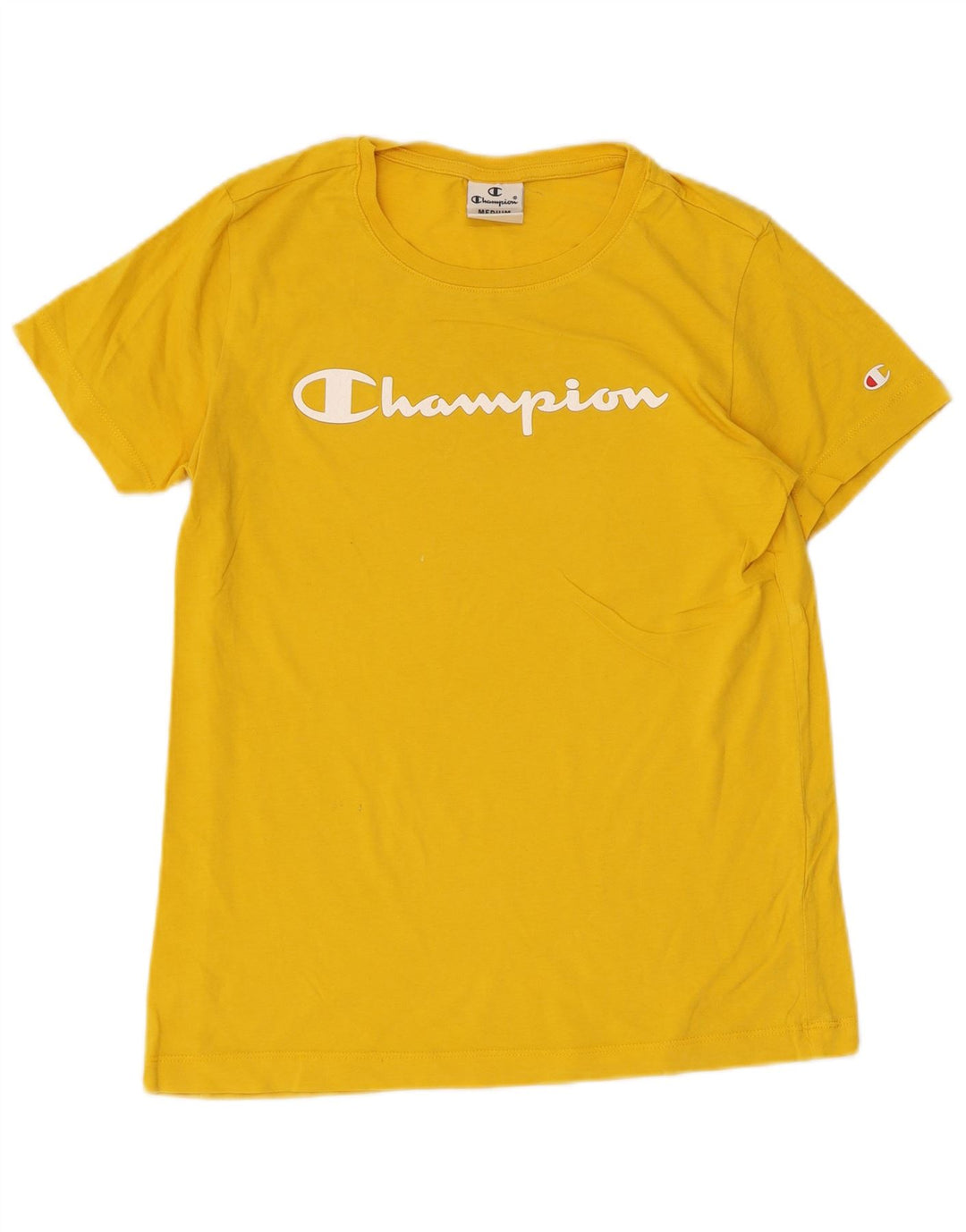 CHAMPION Womens Graphic T-Shirt Top UK 12 Medium Yellow