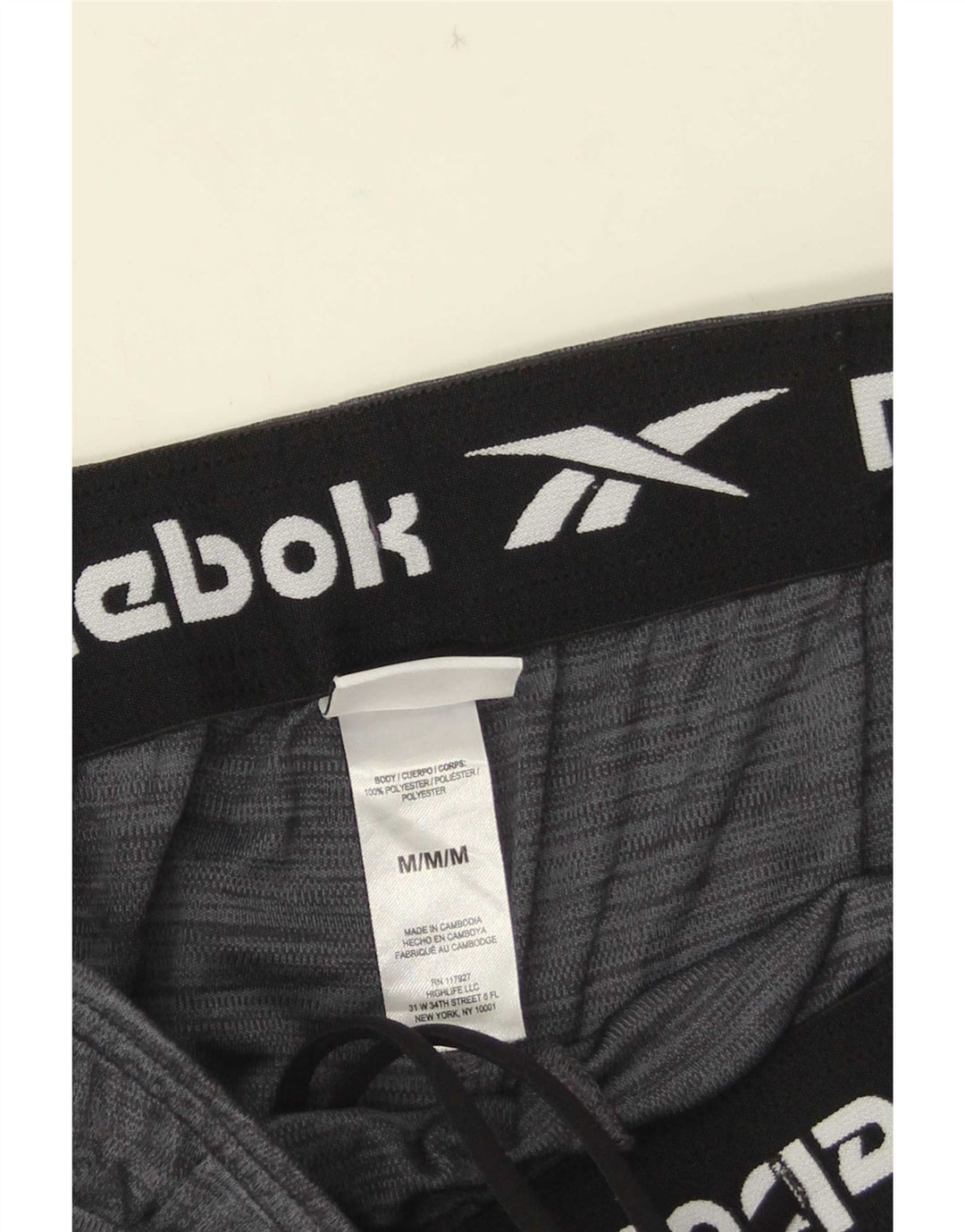 Pantaloncini sportivi Reebok da uomo in poliestere grigio medio
