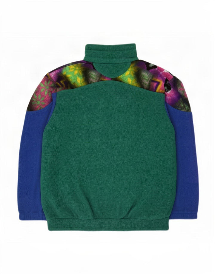 Maglione in pile da uomo vintage con bottone e collo in poliestere color block verde medio